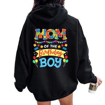 Mom Of The Birthday Boy Building Blocks Bricks Family Women Women Oversized Hoodie Back Print - Thegiftio UK