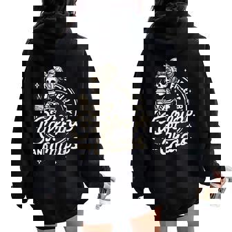 Mom Life Coffee Lover Motherhood Fueled By Caffeine & Chaos Women Oversized Hoodie Back Print - Thegiftio