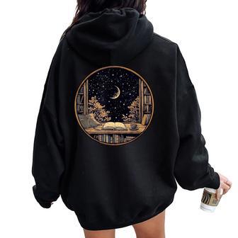 Moon Book Bookshelf Library Coffee Cup Star Stars Pattern Women Oversized Hoodie Back Print - Thegiftio