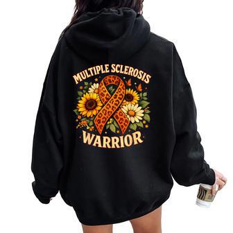 Ms Awareness Sunflower Leopard Ribbon Multiple Sclerosis Women Oversized Hoodie Back Print - Thegiftio UK