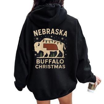 Nebraska Buffalo Shirt NE Xmas Lights State Outline Women Oversized Hoodie Back Print | Mazezy