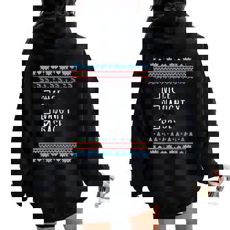 Nice Naughty Sage Christmas Ugly Sweater Style Women Oversized Hoodie Back Print | Mazezy