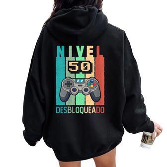 Nivel 50 Desbloqueado Gamer 50 Años 1975 50 Cumpleaños Cuello Women Oversized Hoodie Back Print - Regaloses