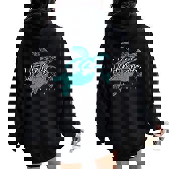 North Shore Beach Hawaii Surfer Diving Hawaiian Sea Turtle Women Oversized Hoodie Back Print | Mazezy