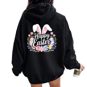 Œufs De Lapin Happy Easter Day Cute Happy Easter Bunny Sweat à capuche oversize pour femme avec imprimé dans le dos - Cadeauxyz