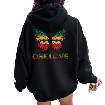 One Love Butterfly Rasta Reggae Peace Rastafari Roots Women Oversized Hoodie Back Print - Thegiftio UK