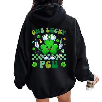 One Lucky Pcu St Patrick’S Day Progressive Care Nurse Women Oversized Hoodie Back Print - Thegiftio UK