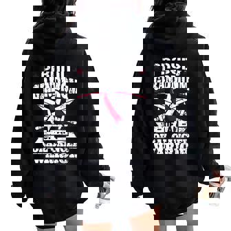 Oral Cancer Warrior Awareness リボン Proud Grandmom Of An Oral Cancer Warrior レディース オーバーサイズ パーカー バックプリント - Kawaiitshirt