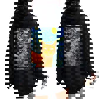 Orange Cat Selfie Van Gogh's Starry Night Cat Mom Cat Lovers Women Oversized Hoodie Back Print | Seseable CA