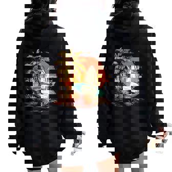 Palm Sunset Surfboard Coconut Palm Trees Beach Vibes Women Oversized Hoodie Back Print | Mazezy