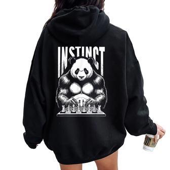 Panda Jugando Ajedrez Instinto Divertido Jaque Mate Oso Jugador Women Oversized Hoodie Back Print - Regaloses