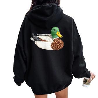 Patchwork Mallard Duck Country Cottage Aesthetic Women Oversized Hoodie Back Print - Thegiftio UK