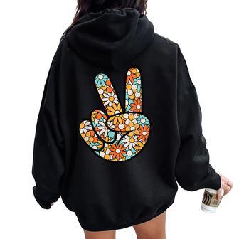 Peace Hand Sign Hippie Flower Groovy 60S 70S Party Outfit Women Oversized Hoodie Back Print - Thegiftio UK