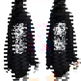 Peony Flowers Skull Butterfly Floral Pink Spring Women Oversized Hoodie Back Print | Mazezy