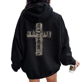 Piano Christian Cross Vintage Classical Music Organ Pianist Women Oversized Hoodie Back Print - Thegiftio UK