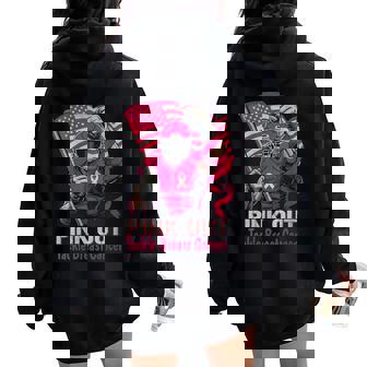 Pink Out Tackle Breast Cancer Football American Flag Ribbon Women Oversized Hoodie Back Print | Mazezy