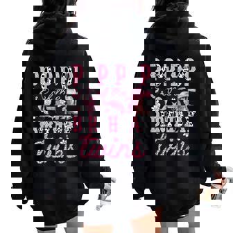 Pop Pop Of The Birthday Twins Cowgirl Rodeo Western Matching Women Oversized Hoodie Back Print | Mazezy