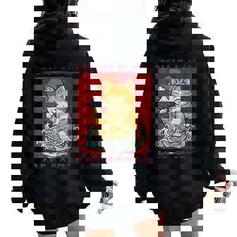 Powered By Cats And Ramen Japanese Cute Cat Lovers Women Oversized Hoodie Back Print | Mazezy