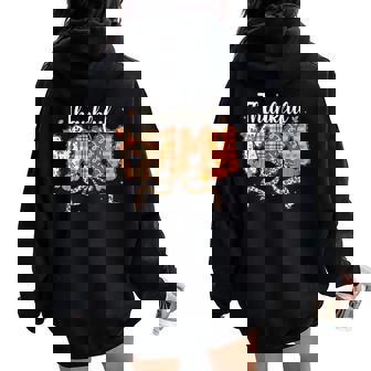 Preppy Thankful Mama Thanksgiving Mom Leopard Coquette Bow Women Oversized Hoodie Back Print | Seseable FR