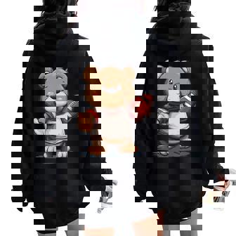 Pretty Cartoon Teddy Bear Costume With American Football Women Oversized Hoodie Back Print | Mazezy