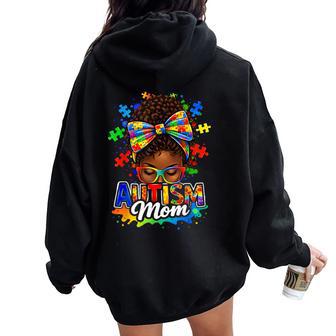 Proud Autism Mom Afro Hair Colorful Puzzle Awareness Women Oversized Hoodie Back Print | Seseable UK
