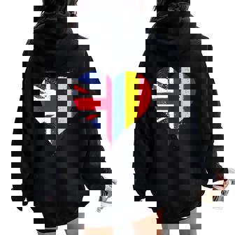 Proud Romanian British A Vintage Union Jack Romania Flag Women Oversized Hoodie Back Print | Mazezy