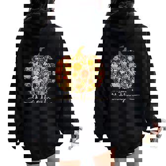 Pumpkin Wildflower Thankful Thanksgiving Autumn Leaves Retro Women Oversized Hoodie Back Print | Seseable CA