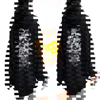 Raccoon Holding Sunflower Cute Flower Women Oversized Hoodie Back Print | Mazezy