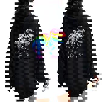 Rainbow T-Rex Dinosaur Lovers Tyrannosaurus Rex Rainbow Women Oversized Hoodie Back Print - Thegiftio