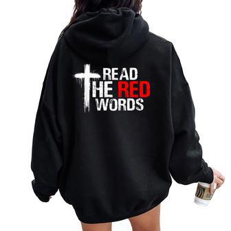 Read The Red Words Bible Verse Christian Women Oversized Hoodie Back Print | Seseable UK