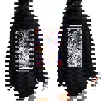 The Reader Tarot Card Book Lover Librarian Read Women Oversized Hoodie Back Print - Thegiftio