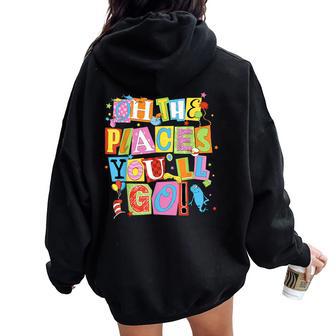 Reading Day Oh Places You Go Doctor Teacher Cat Hat Autism Women Oversized Hoodie Back Print - Thegiftio UK