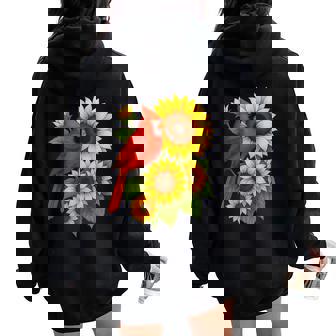 Red Cardinal Bird Sunflower Summer Floral Women Women Oversized Hoodie Back Print | Seseable FR