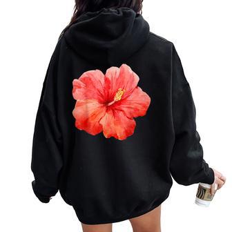 Red Hibiscus Flower Summer Women Oversized Hoodie Back Print - Thegiftio