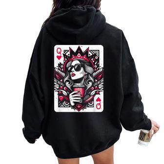 Reina De Corazones Amante Del Café Es Apuestas Jugador Women Oversized Hoodie Back Print - Regaloses