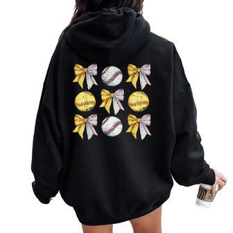 Retro Coquette Bow Game Day Baseball Softball Mama Women Oversized Hoodie Back Print | Seseable UK