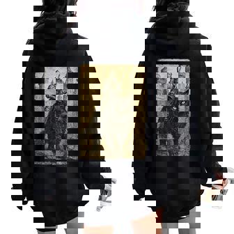 Retro Medieval Knight Cat Lover Vintage Men Women Women Oversized Hoodie Back Print | Mazezy