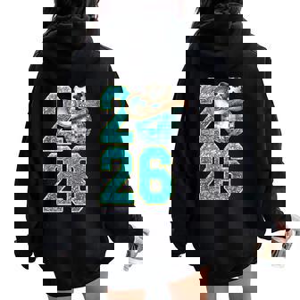 Retro Turquoise Disco Ball New Year 2026 Western Cowgirl Hat Women Oversized Hoodie Back Print | Mazezy