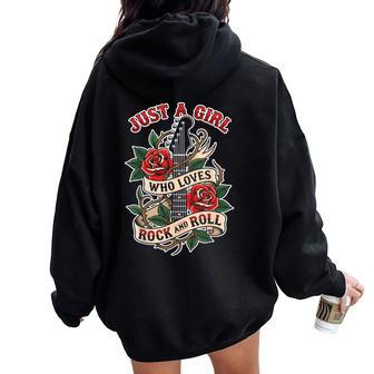 Rock N Roll Just A Girl Who Loves Rock And Roll Music Fan Women Oversized Hoodie Back Print - Thegiftio UK