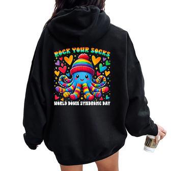 Rock Your Socks World Down Syndrome Day Rainbow Octopus Women Oversized Hoodie Back Print - Thegiftio UK