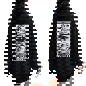 Rocker Santa Claus In Sunglasses Christmas Maximalist Art Women Oversized Hoodie Back Print | Mazezy