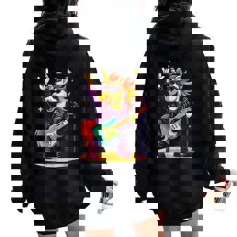 Rock'n Roll Unicorn Rockstar Rock On Hand Rock Music Fun Women Oversized Hoodie Back Print | Mazezy
