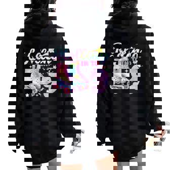 Rolling In To 9 Years Old Girl Roller Skating 9th Bday Party Women Oversized Hoodie Back Print | Mazezy
