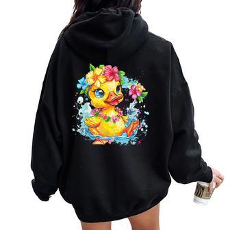 Rubber Duck Floral Hawaiian Watercolor Rubber Duck Lover Women Oversized Hoodie Back Print - Thegiftio UK