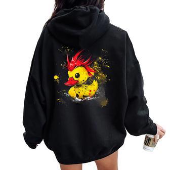 Rubber Duck Watercolor Punk Rock Rubber Duckling Duck Lover Women Oversized Hoodie Back Print - Thegiftio UK