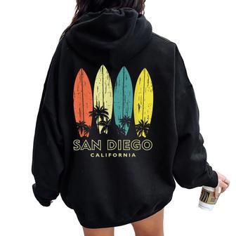 San Diego California Retro Surfboards Vintage Boys Girls Women Oversized Hoodie Back Print | Mazezy