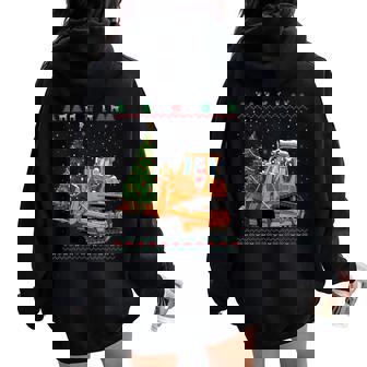 Santa Driving Bulldozer Christmas Construction Ugly Sweater Women Oversized Hoodie Back Print | Mazezy