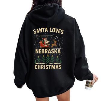 Santa Nebraska Shirt NE Sleigh Ride Holiday Lights Tee Women Oversized Hoodie Back Print | Mazezy