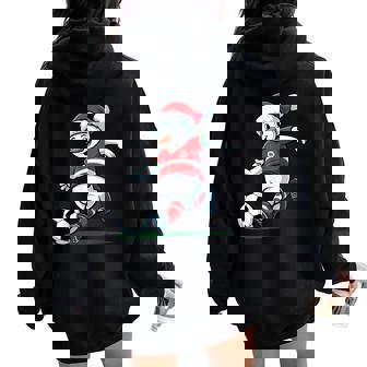 Santa Snowman Playing Soccer Christmas Pajama Women Oversized Hoodie Back Print | Mazezy