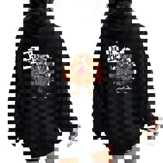 Save A Turkey Eat Pizza Thanksgiving Men Women Kids Women Oversized Hoodie Back Print | Mazezy
